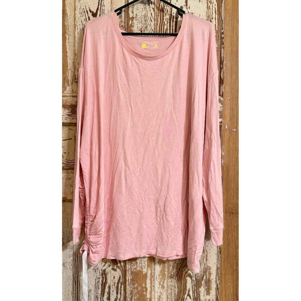 Xersion Long Sleeve Rayon French Terry Shirred Tie Top - Tranquil Pink - 2X